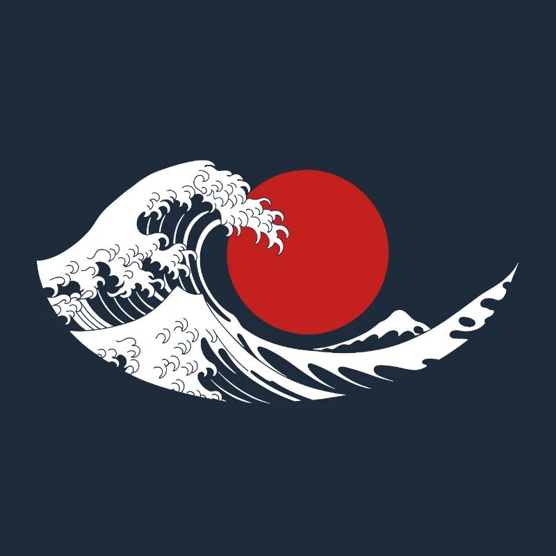 Great Wave Red Sun Japanese Aesthetic