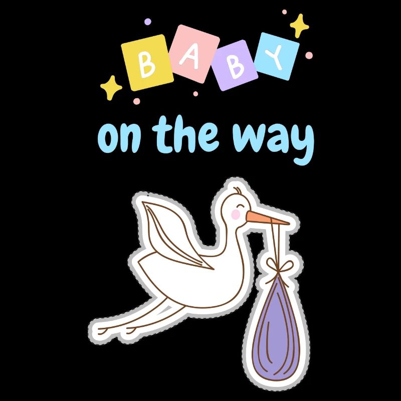 Bébé en route avec cigogne 3 - bleu