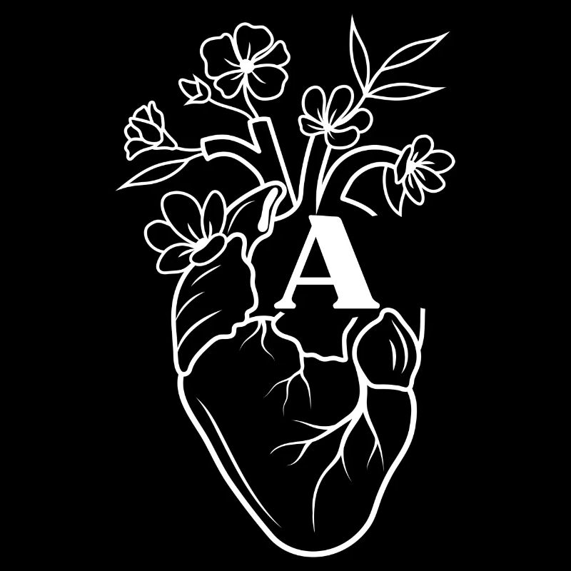 Buchstabe mit weißem Blumen-Anatomie-Herz