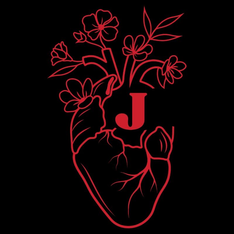Buchstabe j Herz Rote Blumen Anatomie