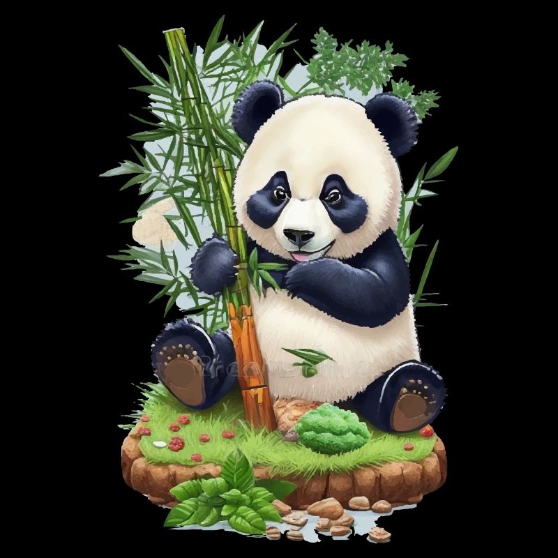 Panda bear eats bamboo