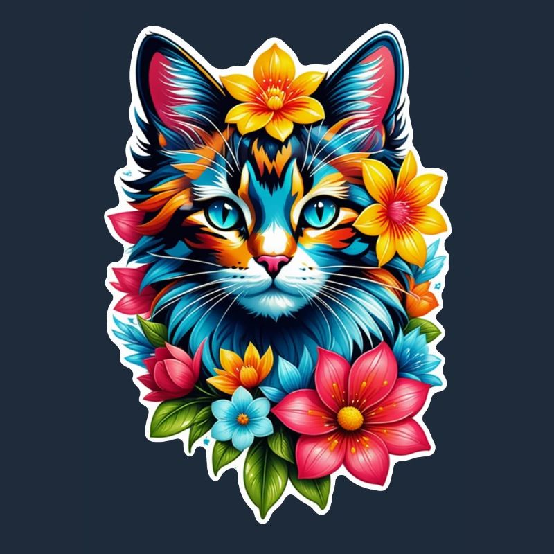 chat et fleur aquarelle