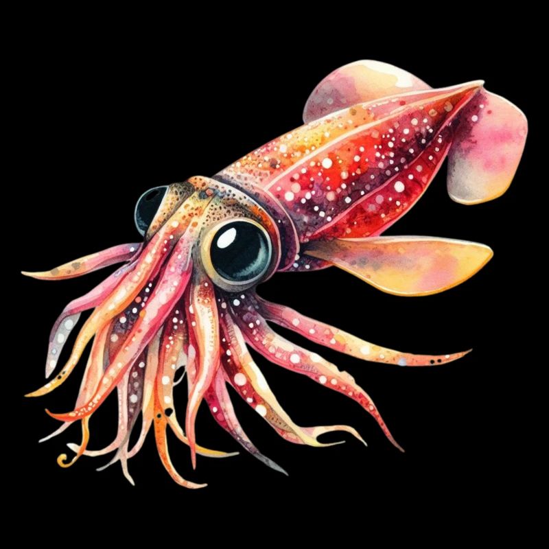 Cute Firefly Squid, Watercolor