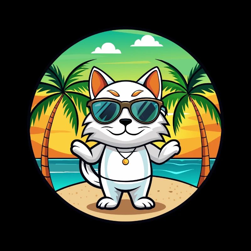 Japanese Bobtail Cat Breed Cartoon Sunglass Beach