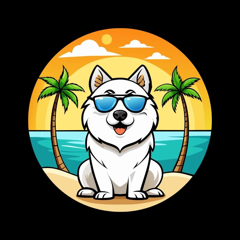 Samojede Hunderasse Cartoon Sonnenbrille Strand
