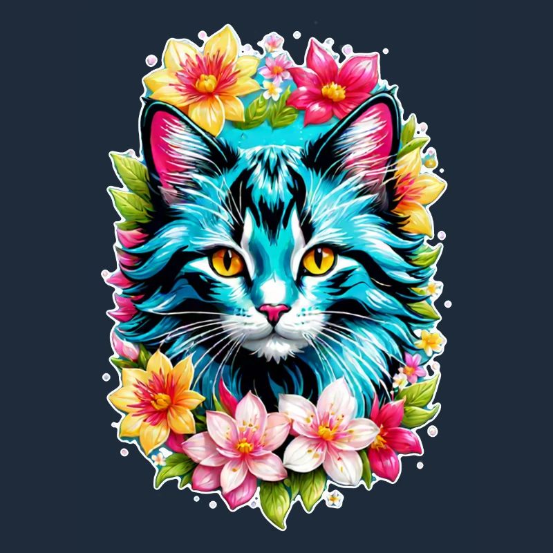 chat et fleur aquarelle