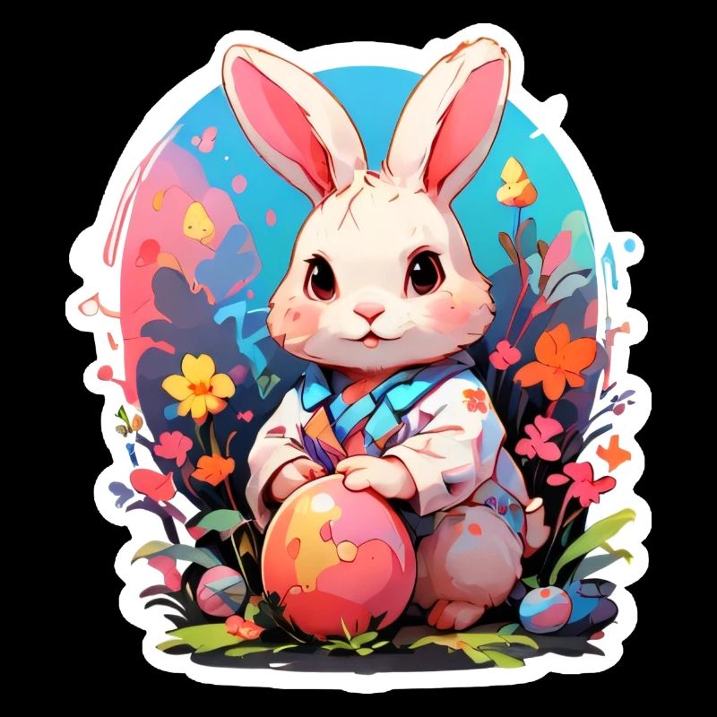 Easter Bunny with Egg and Flowers