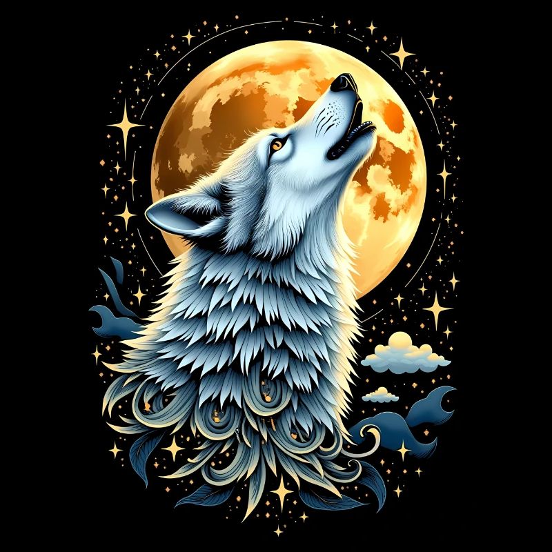 Wolf and Moon – Mystical Work of Art