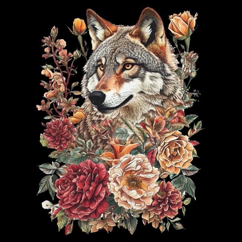 Loup et fleurs