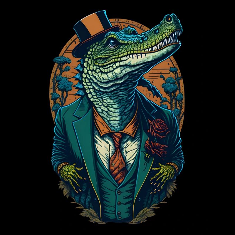 Crocodile with hat and suit Lustic Comic Style