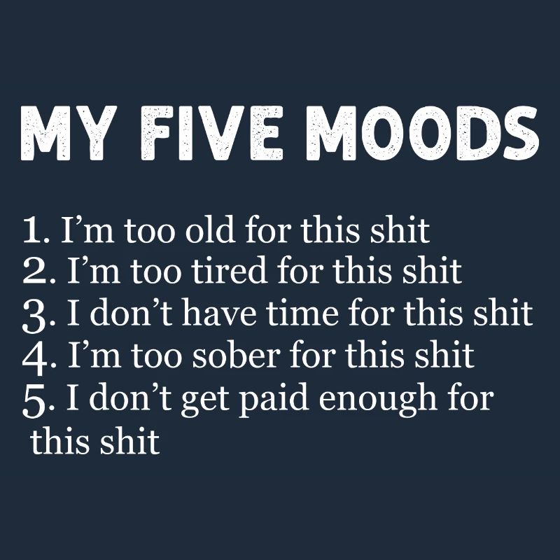 My Five Moods Funny Sarcastic Snarky Pun Joke
