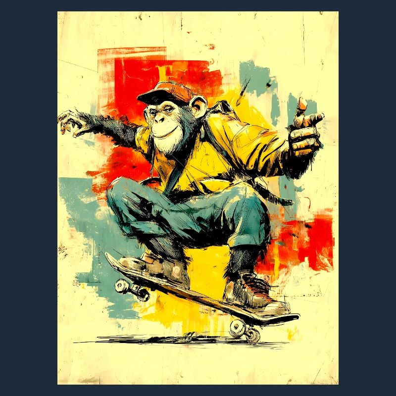 Cool monkey sur le skateboard - moderne, élégant