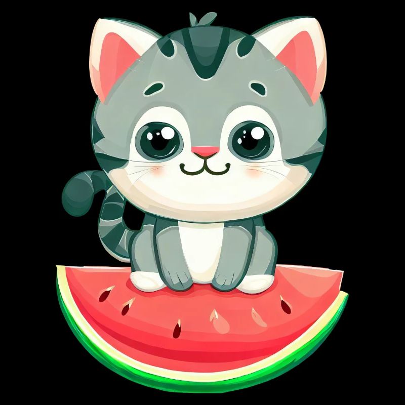Cute cat with watermelon - Kawaii Design