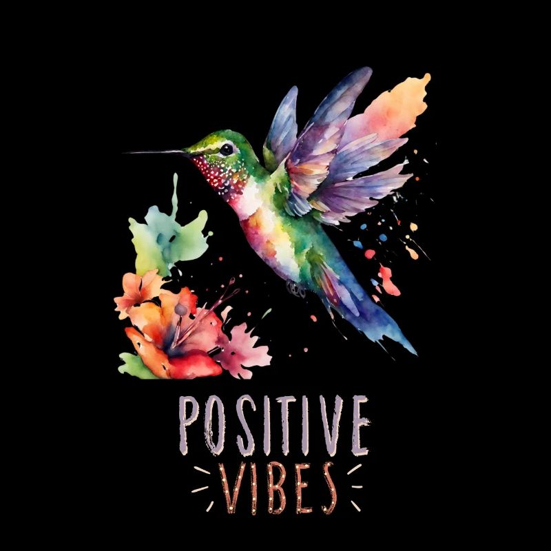 Aquarell-Kolibri mit positiver Vibes-Phrase
