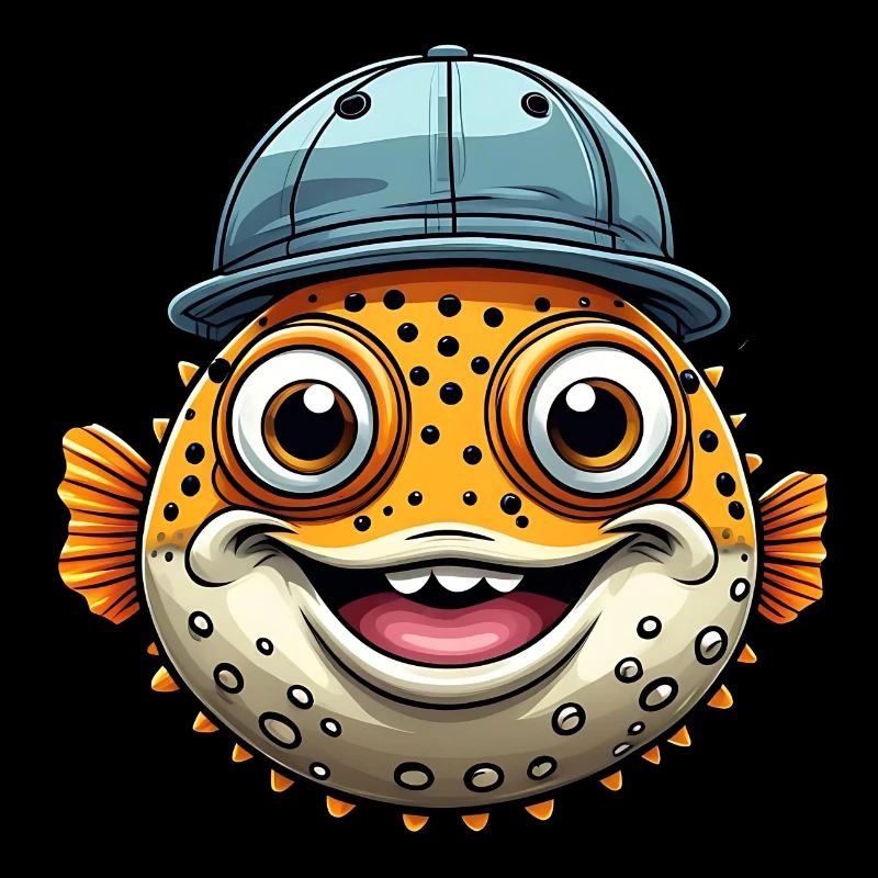 Cool puffer fish with baseball cap