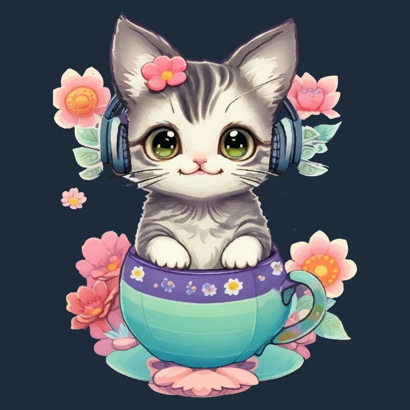 Mignon bébé chat dans un monde de fleurs