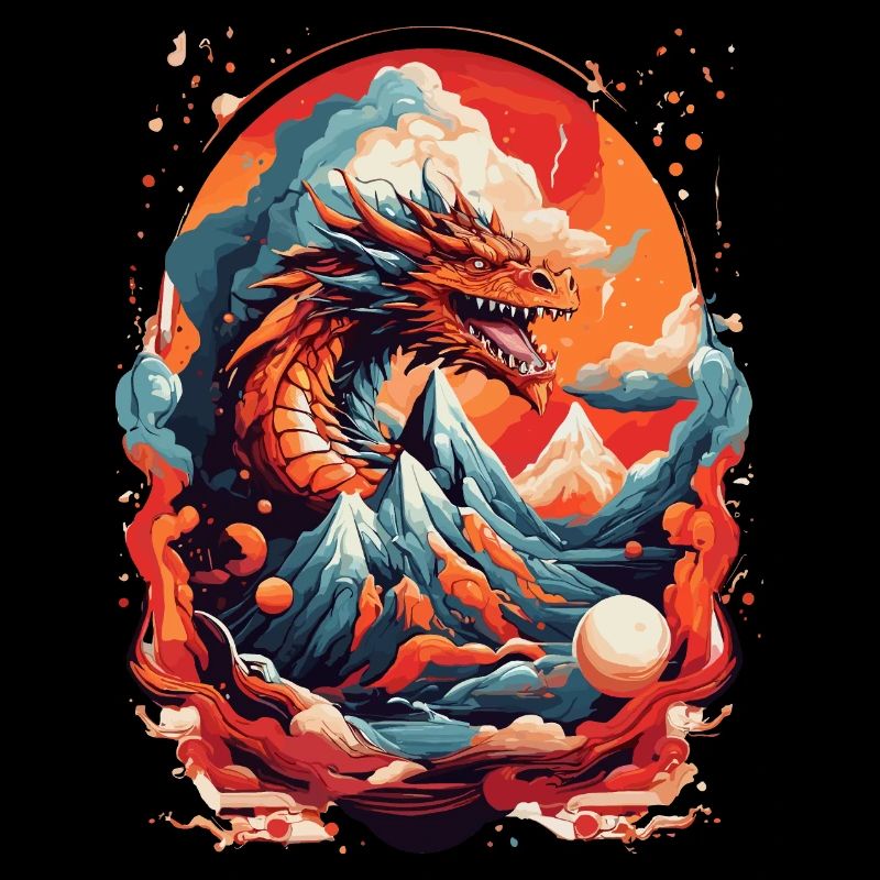 DRAGON BETWEEN MOUNTAINS & LAVA & FIRE, RETRO