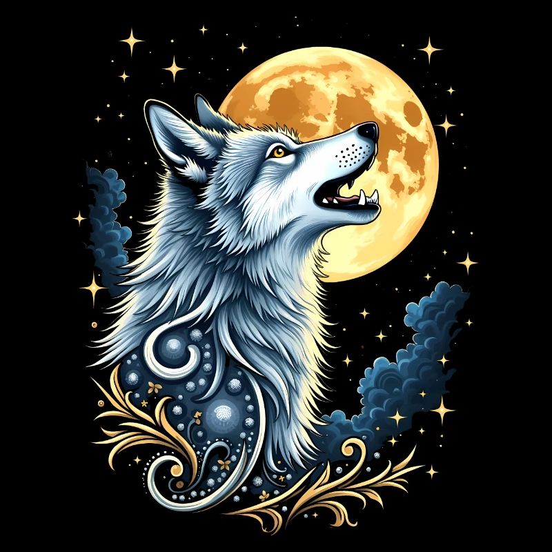 Wolf and Moon – Mystical Work of Art