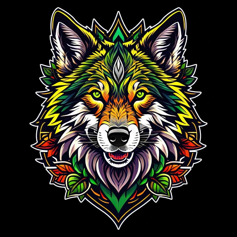 Farbenfrohe Wolfsillustration