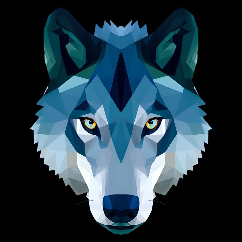 Low Polygon Wolf in Blau und Weiß