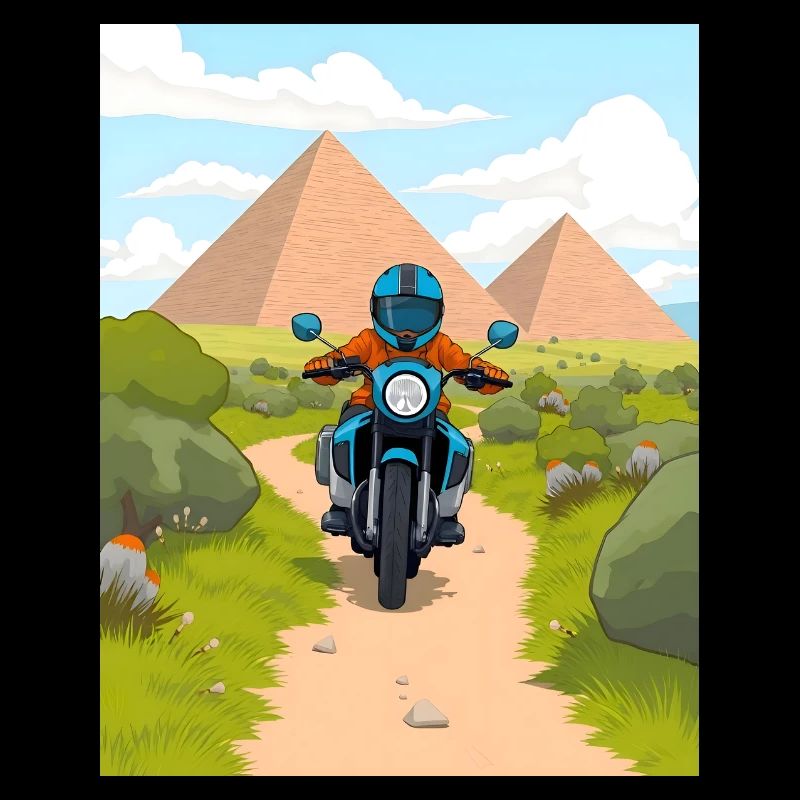 Moto de dessin animé dans le désert