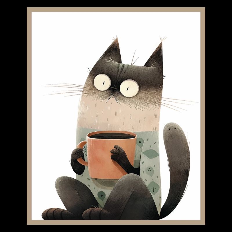 Chat avec tasse à café