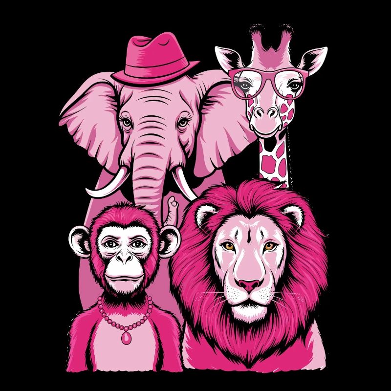 Elephant Monkey Lion Giraffe in Pink Look with Style