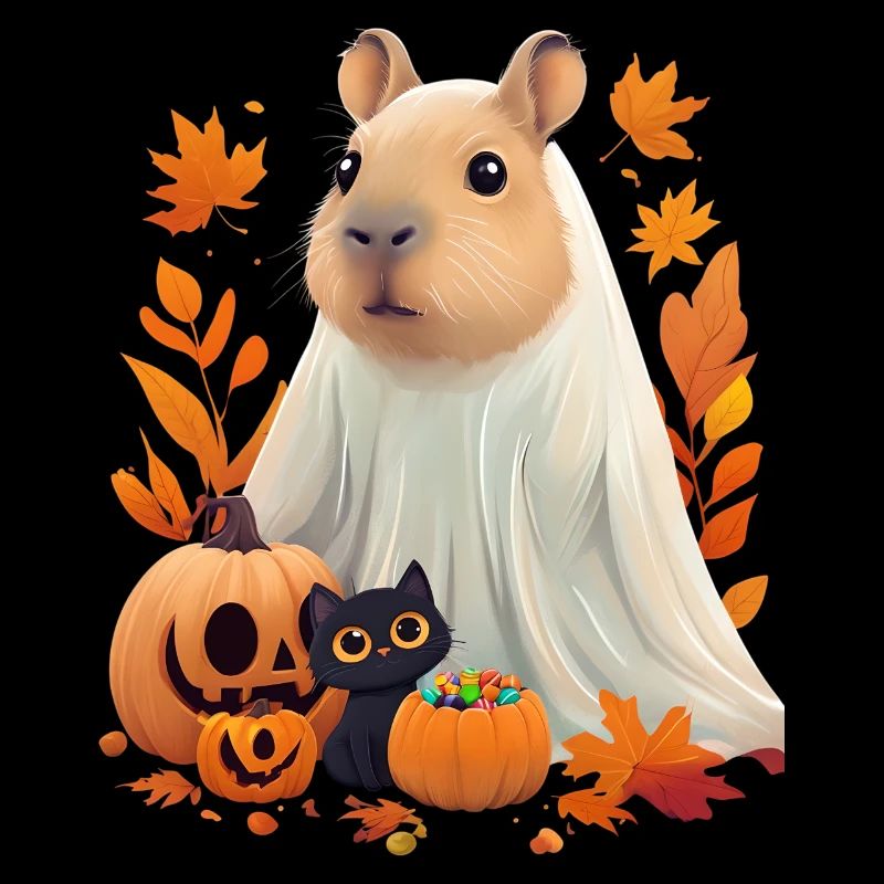 Halloween Capybara Cat Ghost Gift Idea