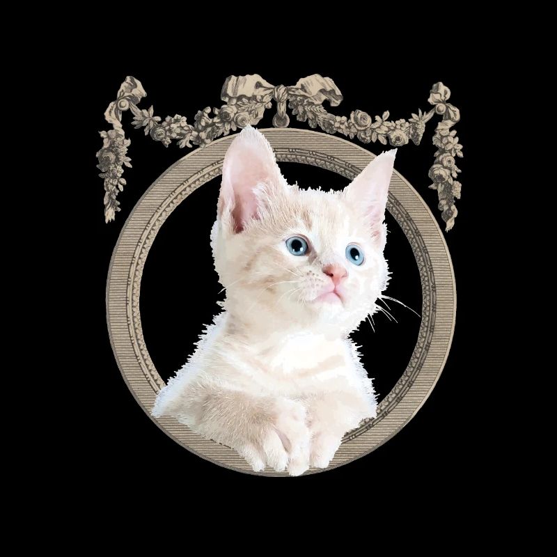 Mignon chat blanc est curieux, dans un cadre vintage