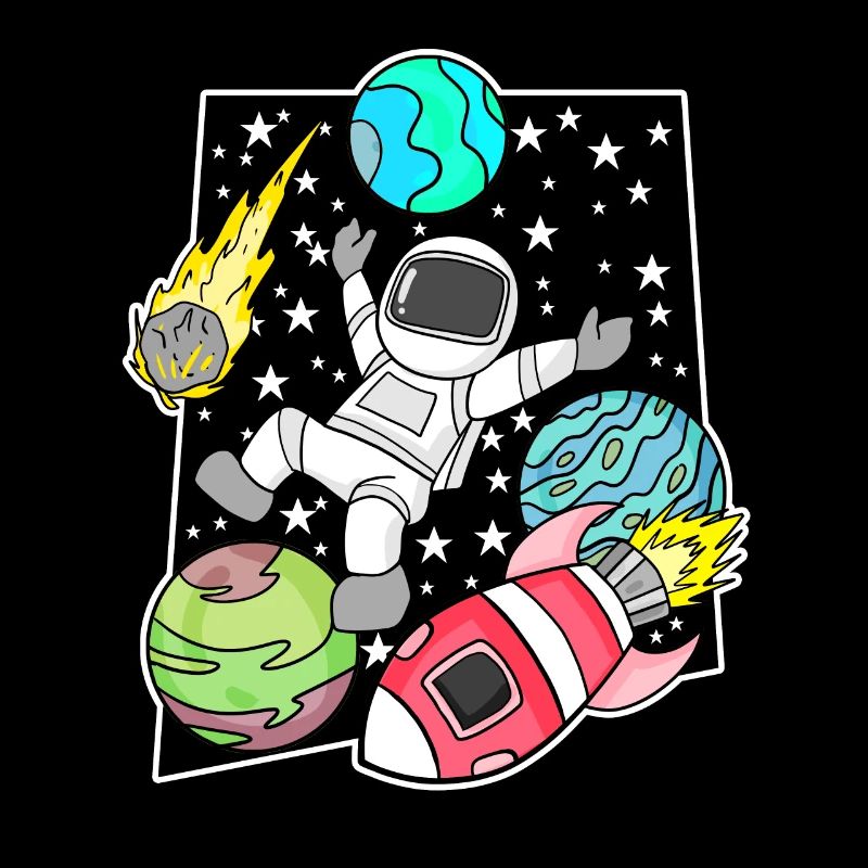 Astronaute dans l’espace avec fusée