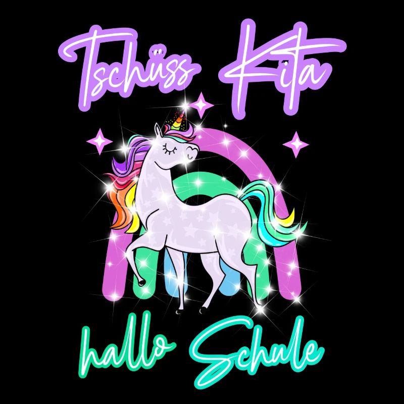 Tschüss Kita! hallo Schule Regenbogen Einhorn