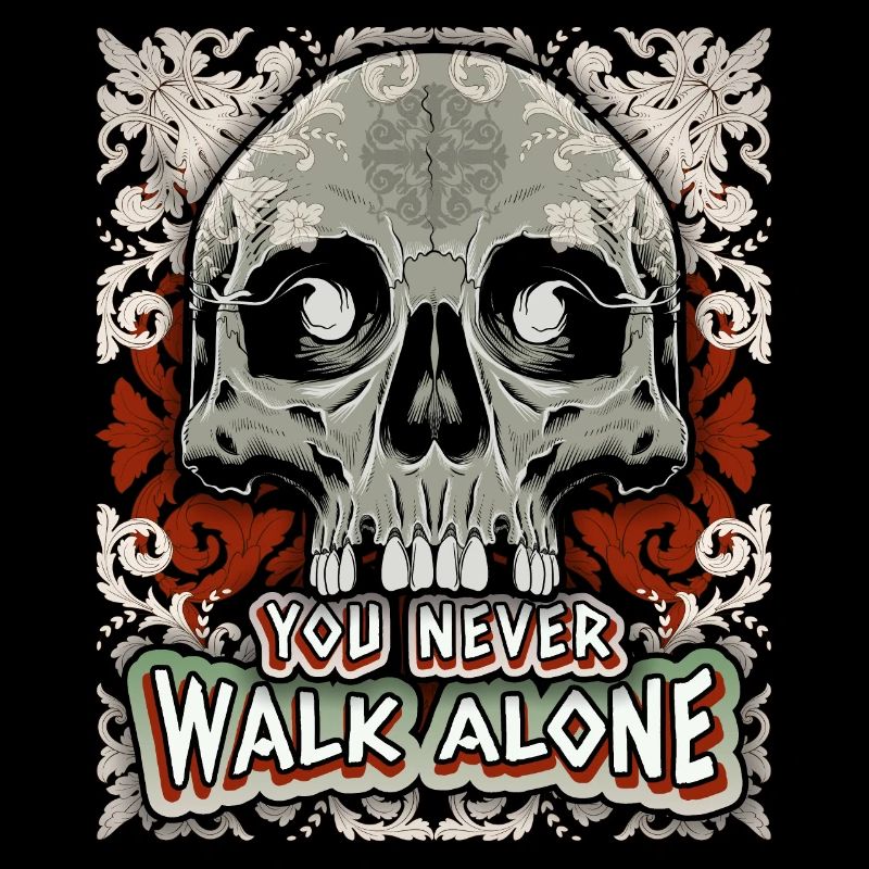 Skull, baroque pattern, funny saying, gothic