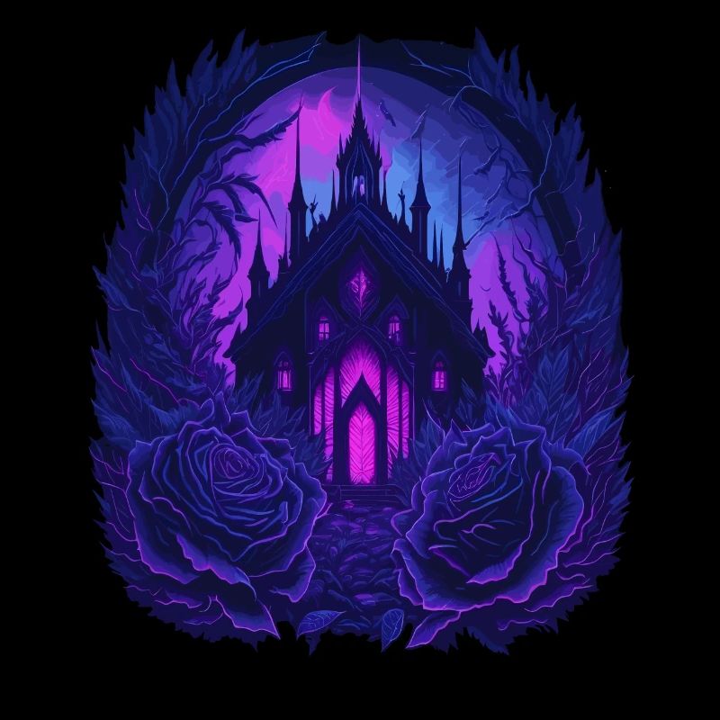 neon gothic gothic castle with roses