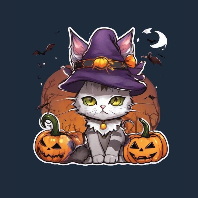 Chat Blanc Chat Halloween Chat Sorcière Chapeau de Sorcière