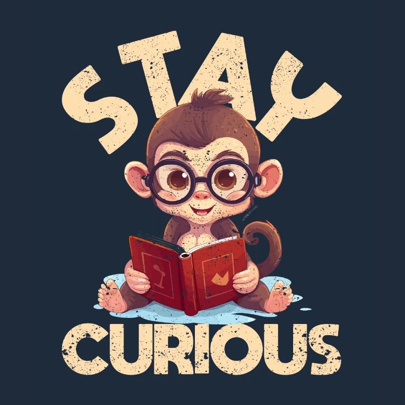 Stay curious monkey reading funny book lover