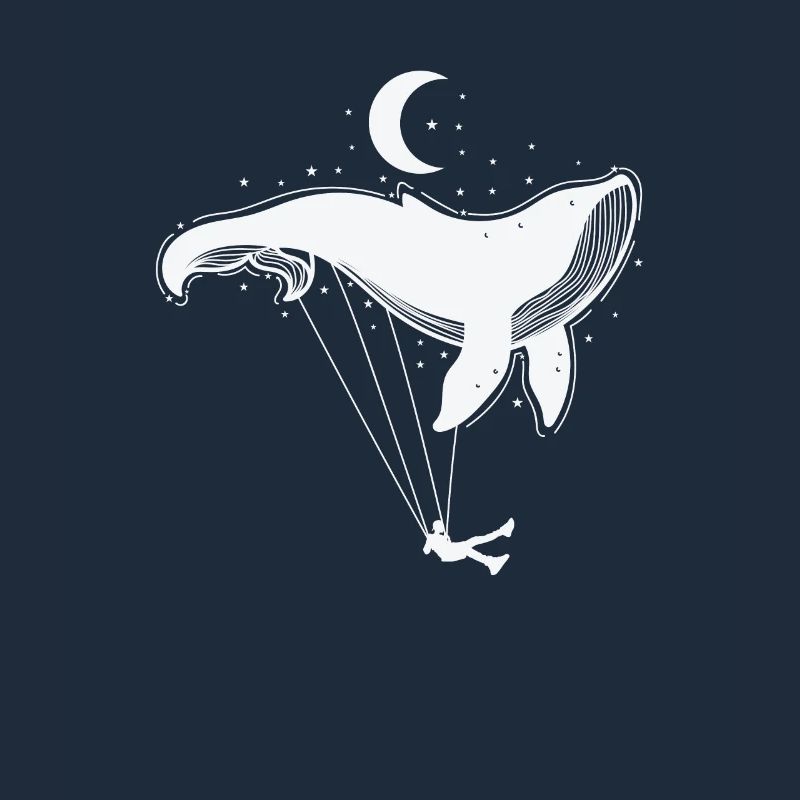 Rorqual bleu comme balançoire devant le croissant de lune