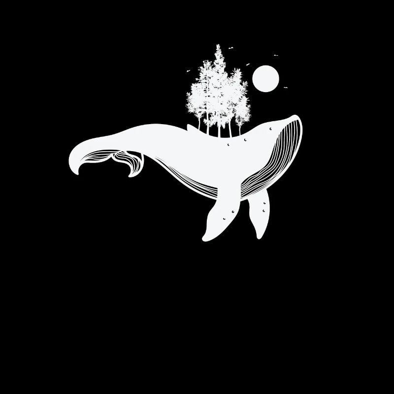 Blue whale with trees and moonlight