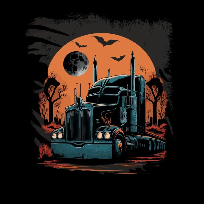 Camion effrayant devant la lune rouge sang Halloween