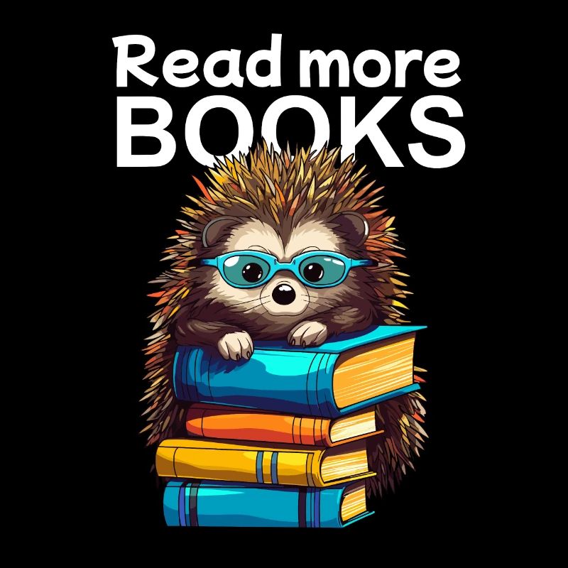 Niedlicher Igel mit Lesebrille liebt Bücher