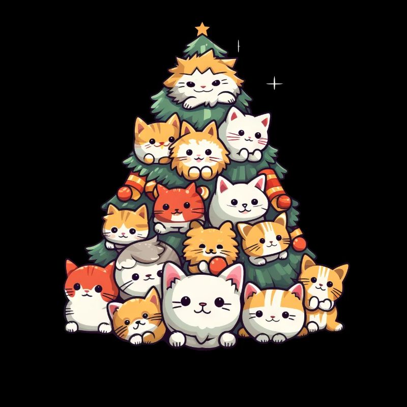 Weihnachtszauber: Comic-Katzen im Tannenbaum