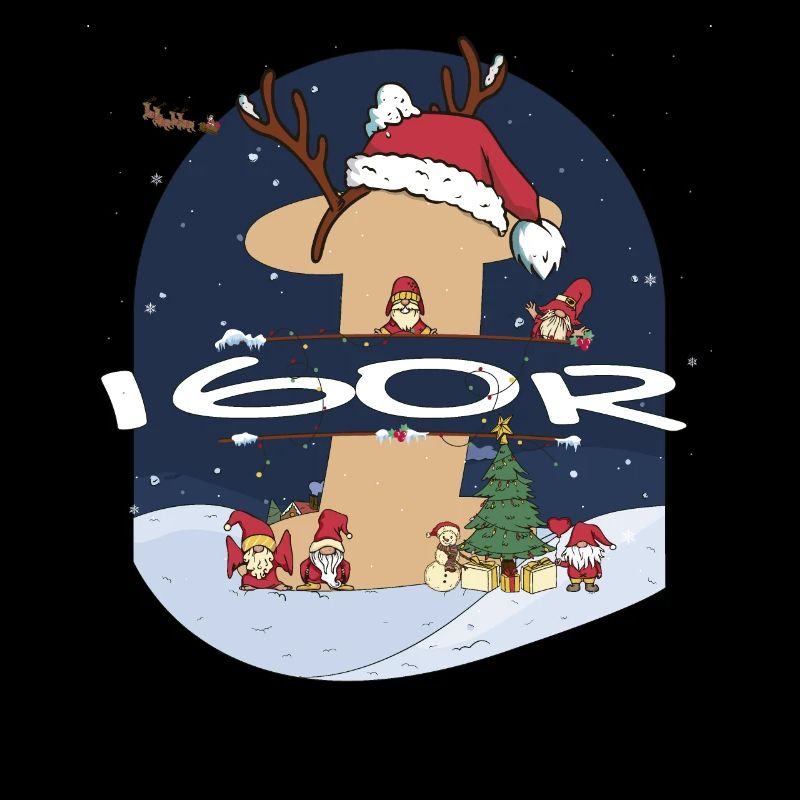 Awesome Igor Name w Santa Hat in Xmas Theme