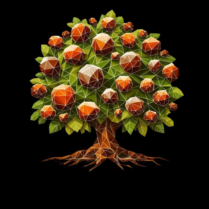 Un châtaignier à feuilles caduques dans un style polygonal