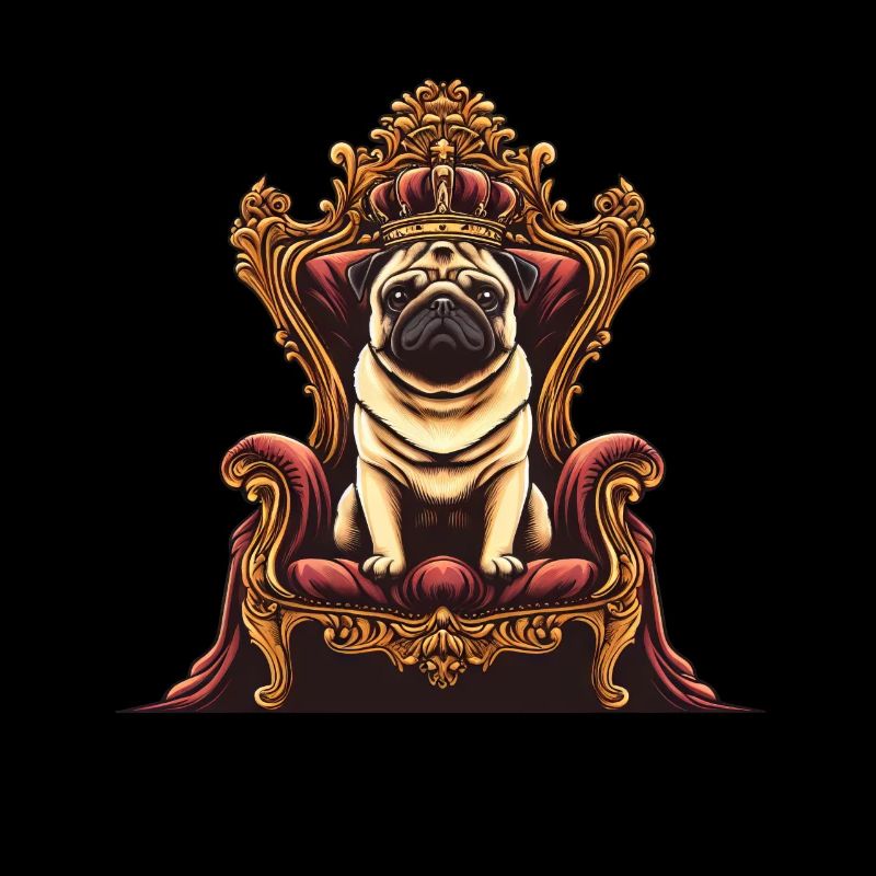 Dog Pug Sitting on Throne Dog and Master