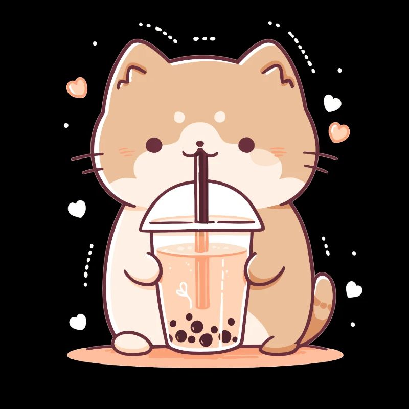 Kawaii Cat Drinks Boba Bubble Tea Chibi