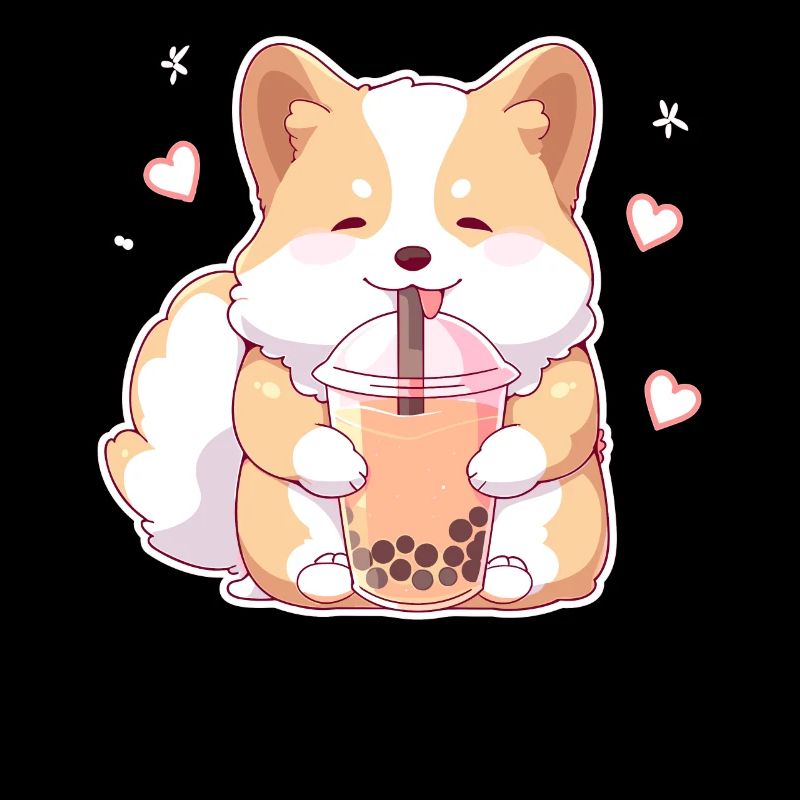Kawaii Corgi Hund trinkt Boba Bubble Tea Chibi