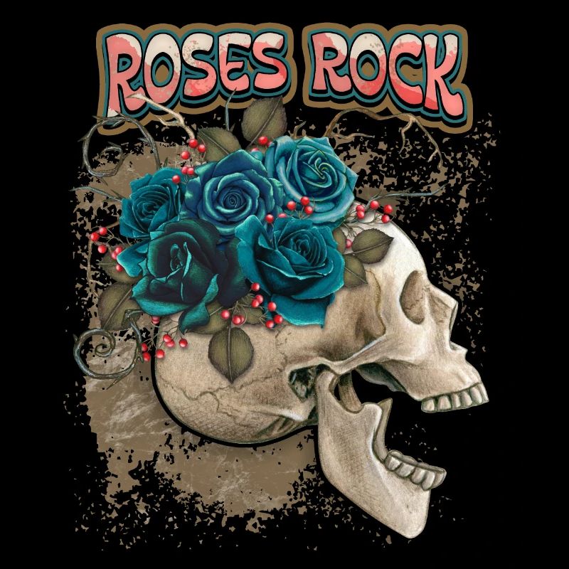Skull, skull with black roses, saying