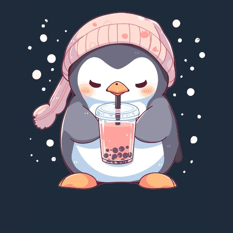Kawaii Penguin Drinks Boba Bubble Tea Chibi