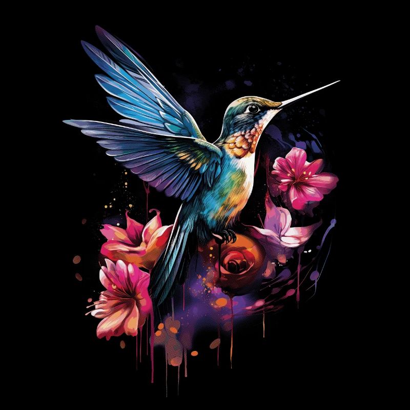 Hummingbird Floral Bird Artwork