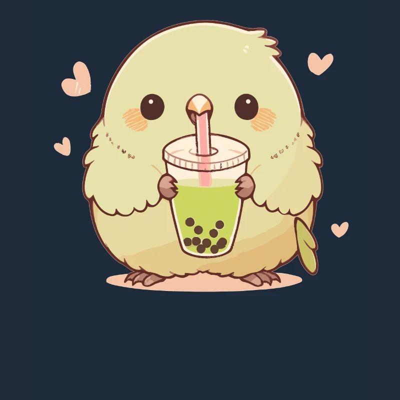 Kawaii Lovebird Drinks Boba Bubble Tea Chibi