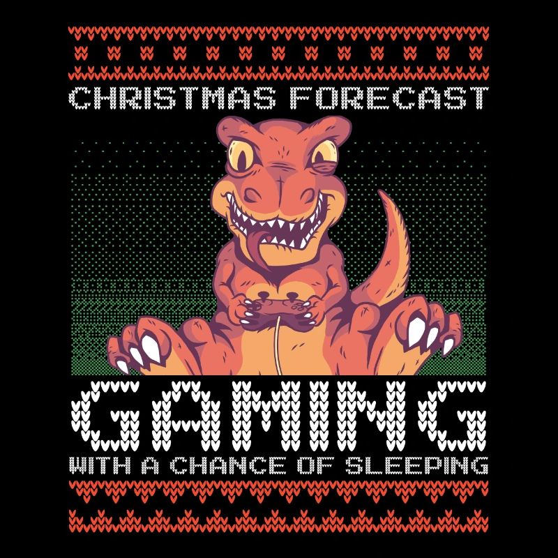 Funny Christmas Forecast Gaming T-Rex Ugly Xmas